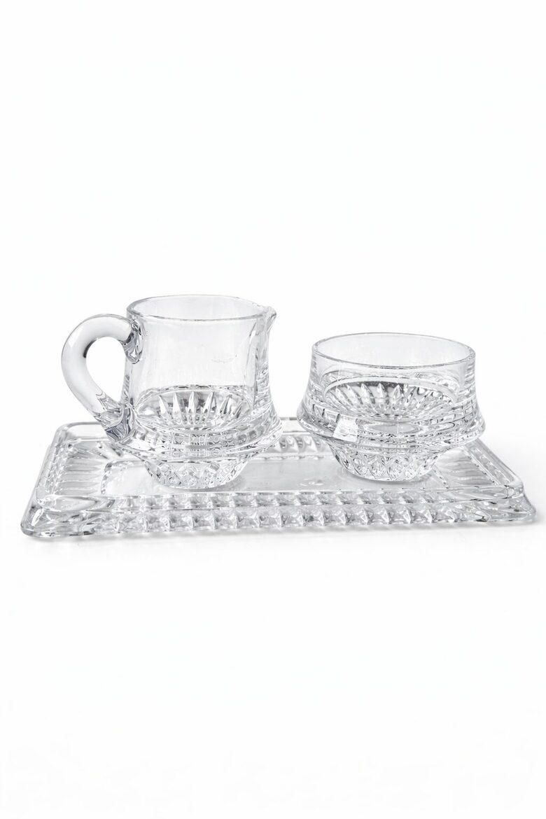 Vintage Nachtmann kristāla krējuma trauks un cukurtrauks ar apakš šķīvīti