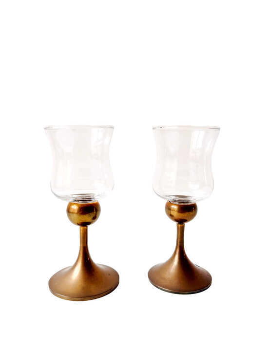  Vintage misiņa svečturi ar stikla kupolu