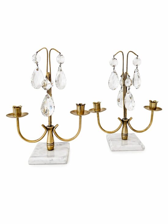 Vintage svečturu pāris ar kristāliem 