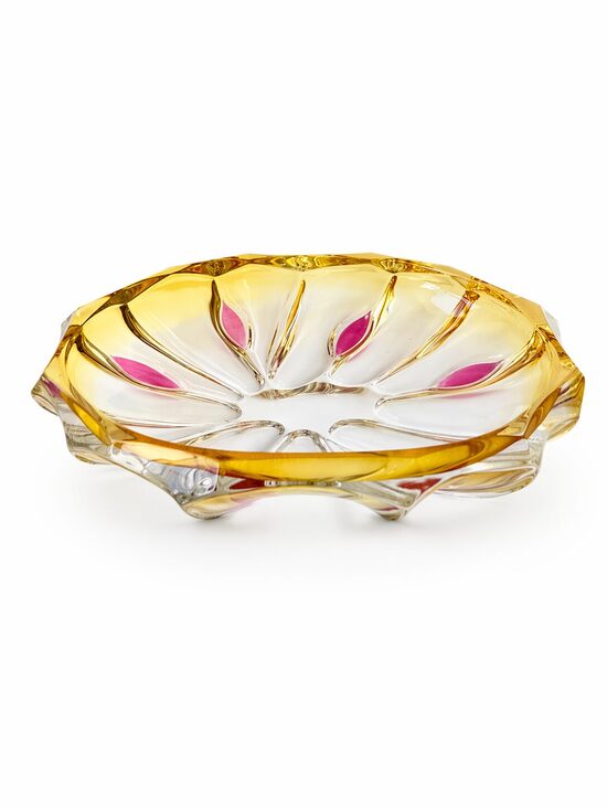 Vintage Walther Glas "Amber & Pink Flame" kristāla trauks