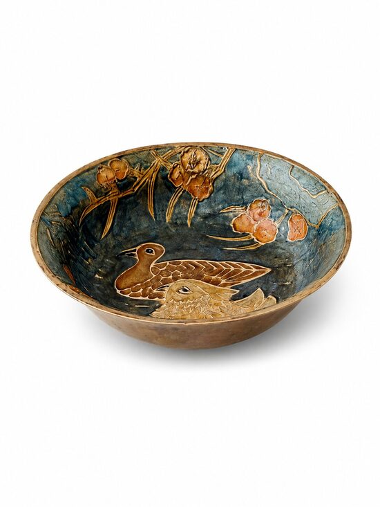 Vintage enamelled brass dish