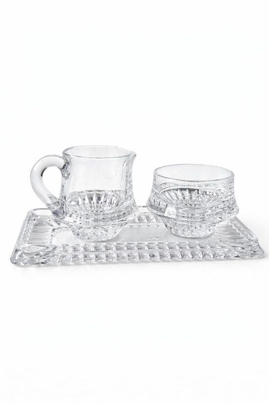 Vintage Nachtmann kristāla krējuma trauks un cukurtrauks ar apakš šķīvīti