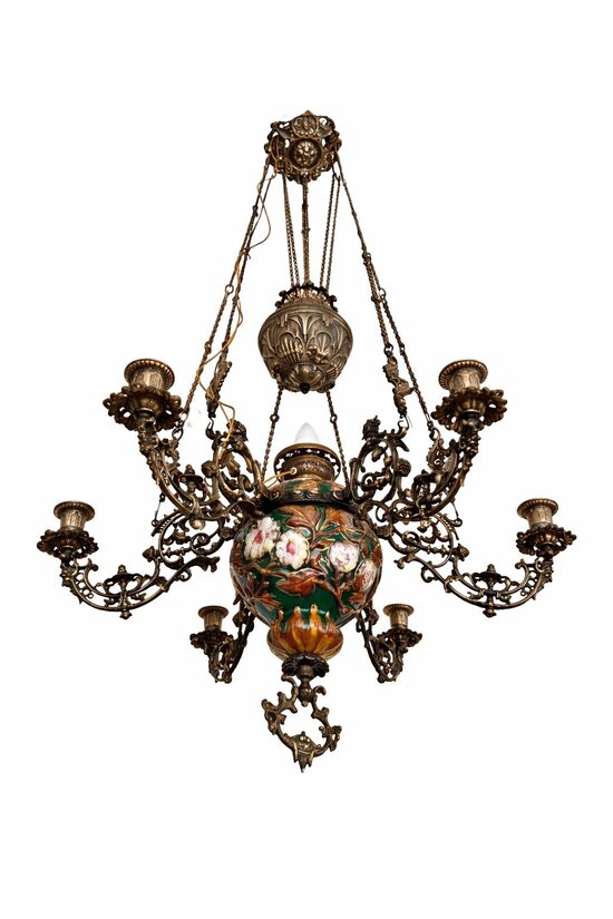 Neo-Rokoko Griestu Petrolejas Lampa – 19. gadsimta beigas 