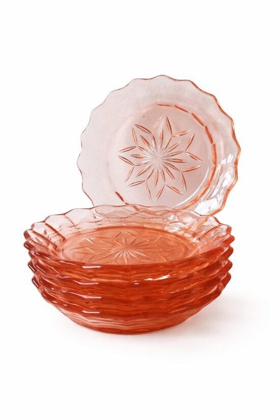 Stikla šķīvīšu komplekts persiku tonī