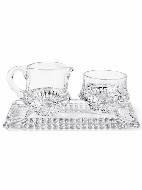 Vintage Nachtmann crystal cream and sugar set with underplate