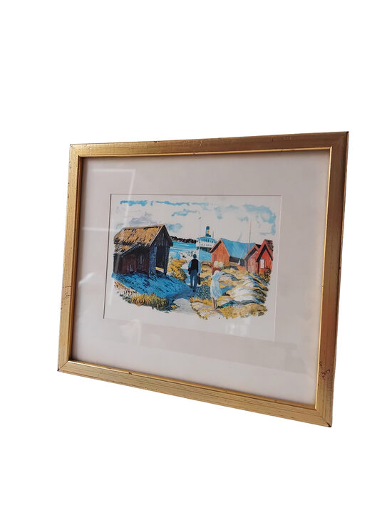 Glezna/Prints ROLAND SVENSSON (1910–2003) — “Morgonbåten – Husarö Brygga” 