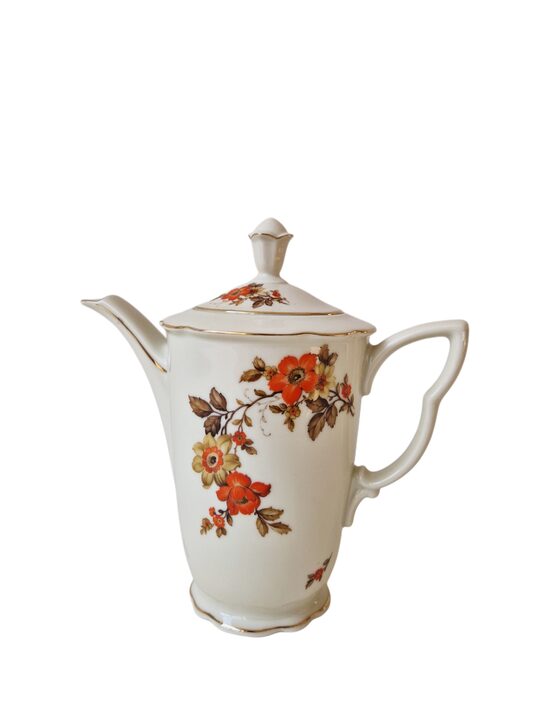 Porcelāna tējkanna ar oranžu ziedu rakstu