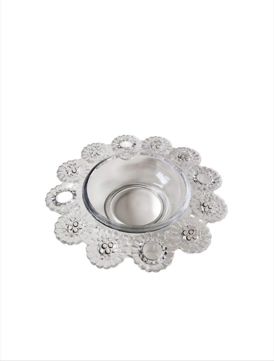 Vintage stikla svečturis ar ziedu bļodu