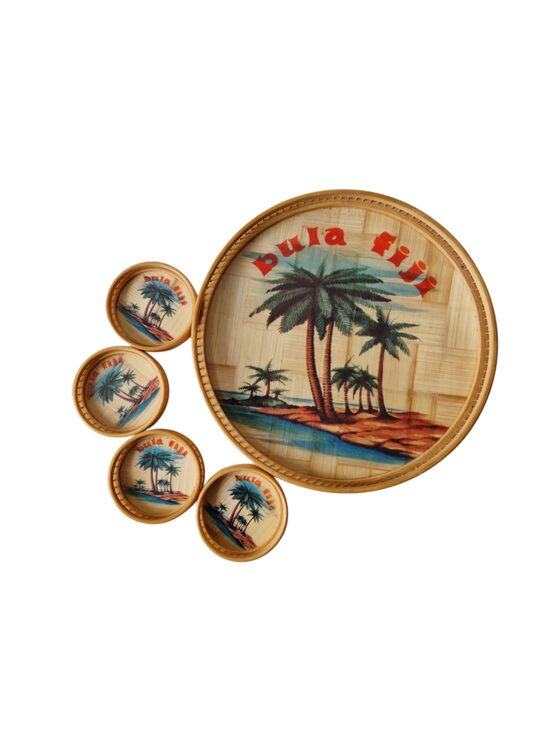 Vintage Fiji bambusa paplāte ar 4 paliktņiem