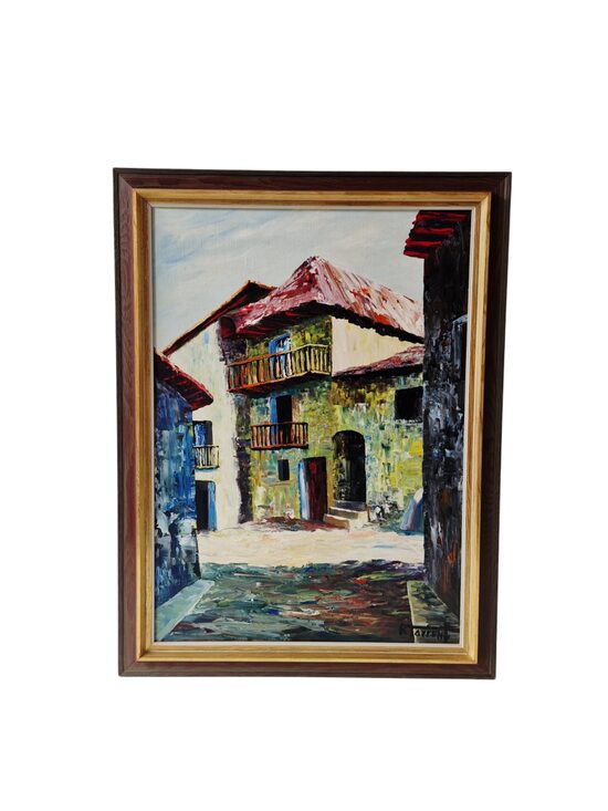 Glezna "Šaurā iela ar zaļo māju", eļļa