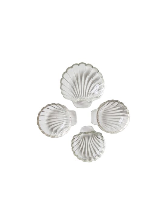 Stikla šķīvīšu komplekts gliemežvāka formā