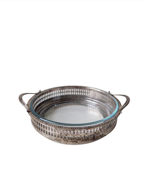 Sudrabota servēšanas bļoda ar PYREX stikla ieliktni – Francija