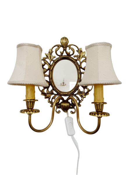 Misiņa sienas lampa ar spoguli pa vidu