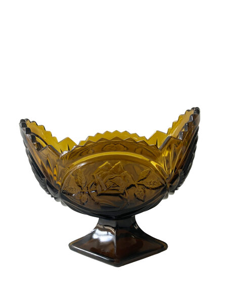 Dzintara krāsas stikla trauks ar rozēm